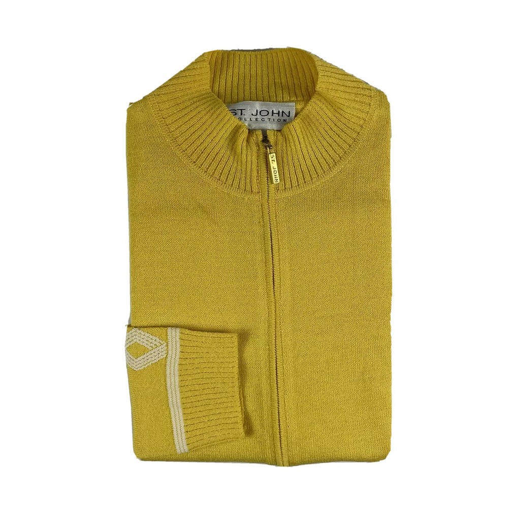 ST JOHN Collection Yellow White Patterned Full Zip Womens Jacket Small